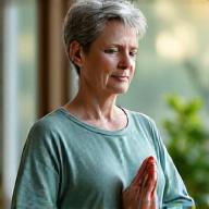 Mulher meditando calmamente em um ambiente natural e tranquilo