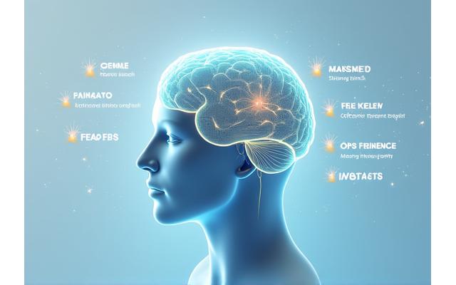 Ilustração abstrata de um cérebro humano com ondas de eletroencefalograma e pontos de luz indicando atividade neural positiva